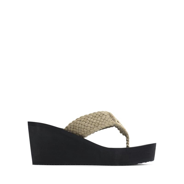 Woven Strap Platform Wedge Flip Flops - KHAKI - 2